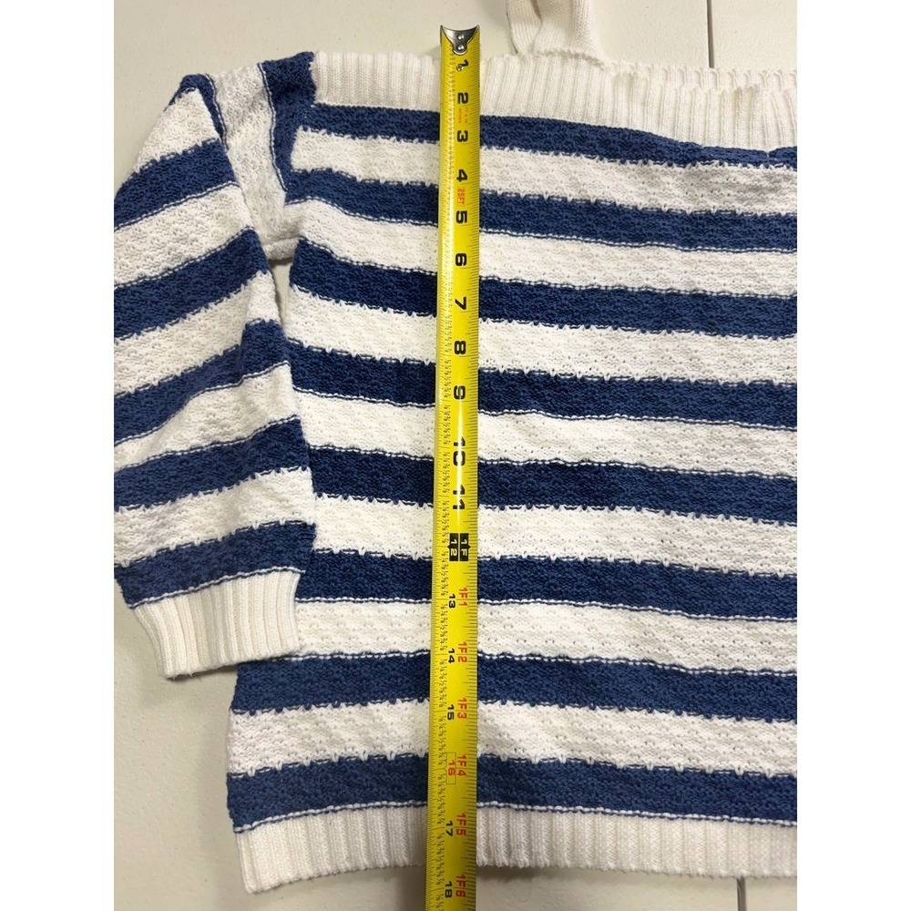 So Striped Knit Sweater Cold Shoulder Long Sleeve Pullover Top M - Picture 4 of 8